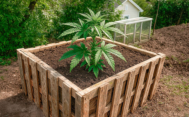 Cоздание приподнятых садовых грядок с использованием слоев органического материала Создание высоких грядок со стеблями и корнями каннабиса