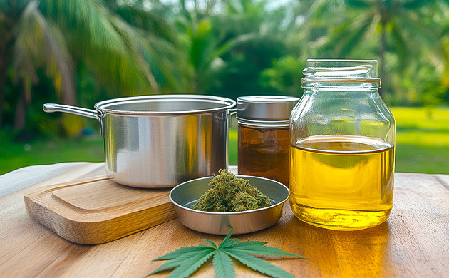 Ингредиенты и оборудование для канна-масла из кифа