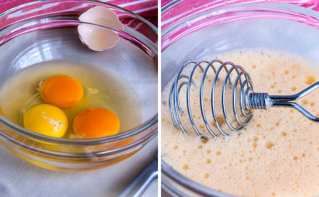 Начало приготовления теста для канна баурсака Смешать яйца с каннамаслом