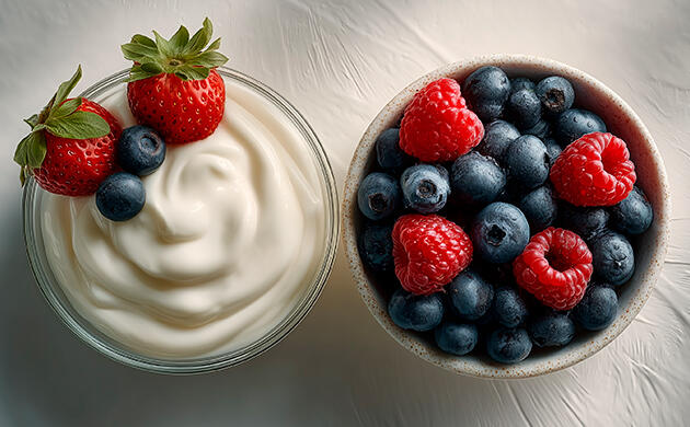 Крем для йогуртового парфе с ягодами Греческий йогурт и свежие ягоды для парфе