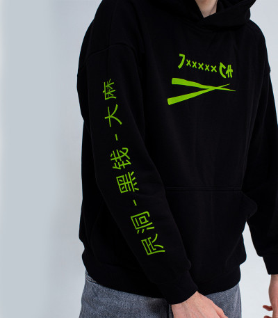 Худи 7CH, иероглифы, оверсайз
